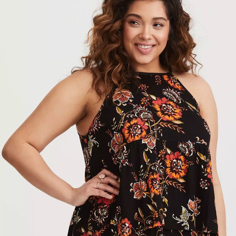 Torrid Black Floral Halter Blouse